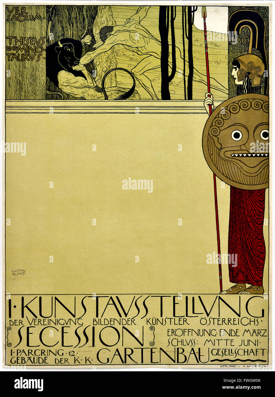 Poster per la prima mostra della Secessione Viennese ( censurato )1898 Gustav Klimt 1862 - 1918 austriaco pittore simbolista del movimento della Secessione Viennese Austria Foto Stock