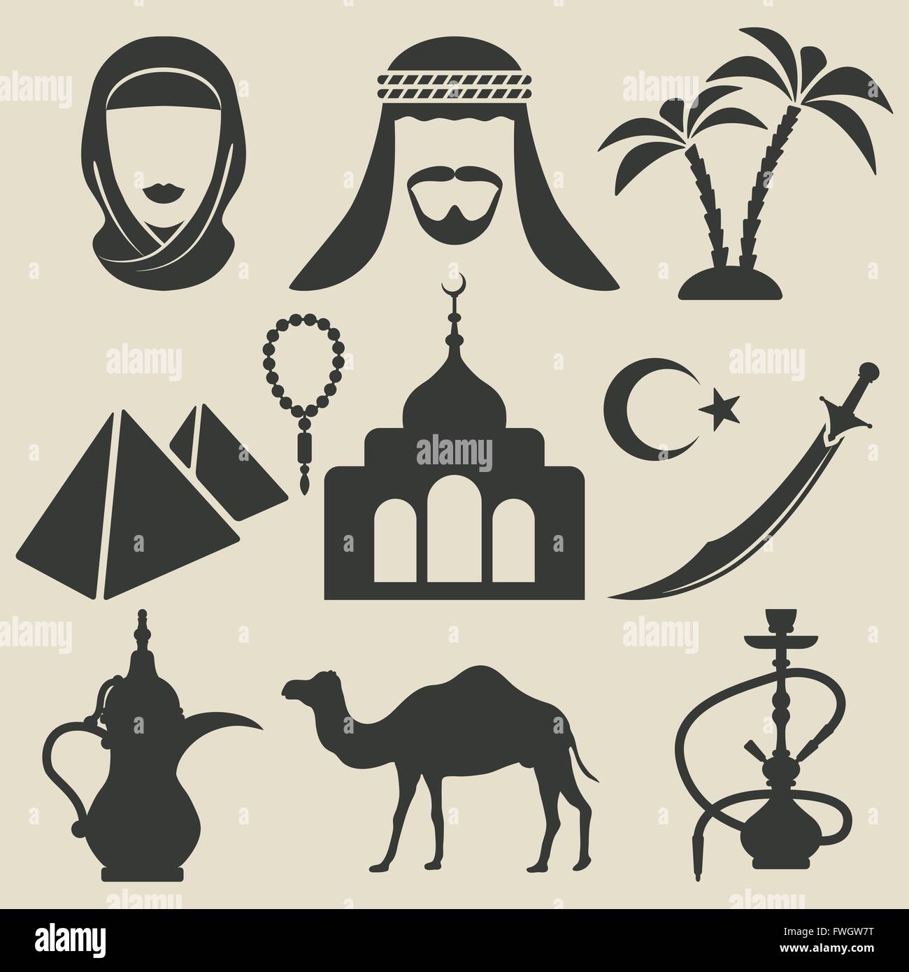 Icone arabo set- illustrazione vettoriale EPS. 8 Illustrazione Vettoriale