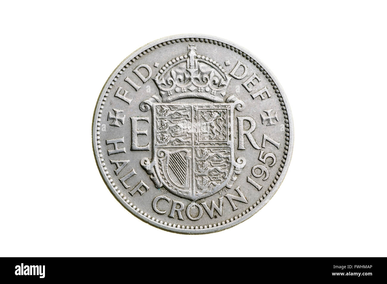 Vecchio mezza corona, pre decimale monete del Regno Unito. Foto Stock