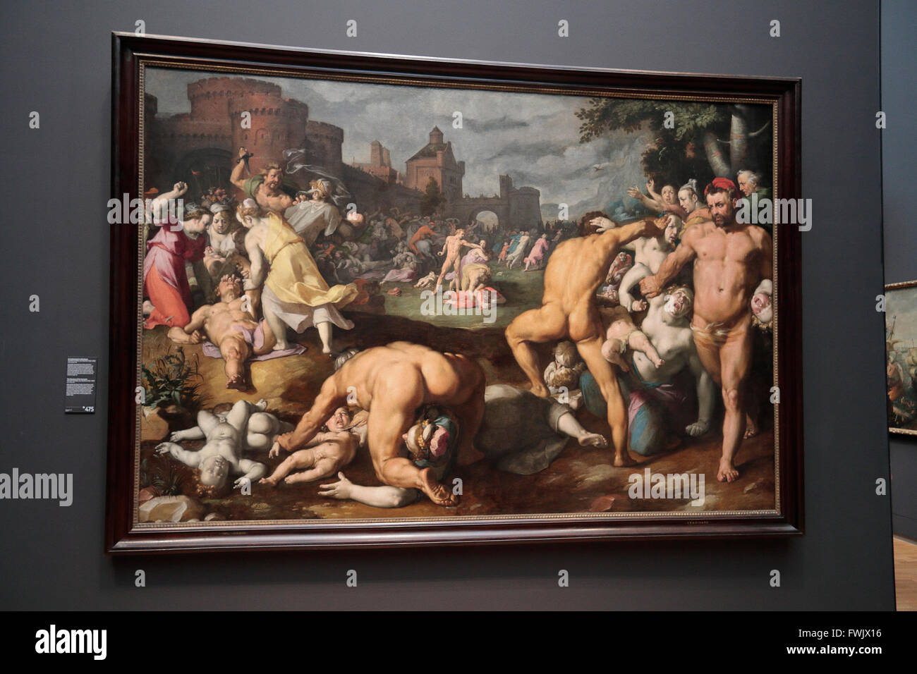 "La strage degli innocenti" da Cornelis Cornelisz. van Haarlem (1590) al Rijksmuseum, Amsterdam, Paesi Bassi. Foto Stock