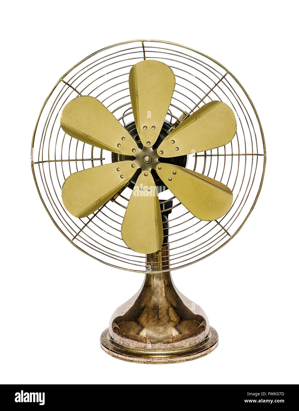 Vintage ventilatore in ottone isolato su uno sfondo bianco. Foto Stock