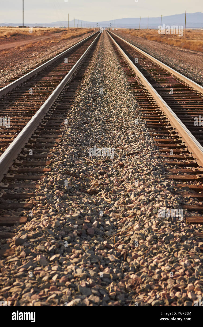 Attiva la linea ferroviaria vicino a Las Lunas, Nuovo Messico, STATI UNITI D'AMERICA Foto Stock