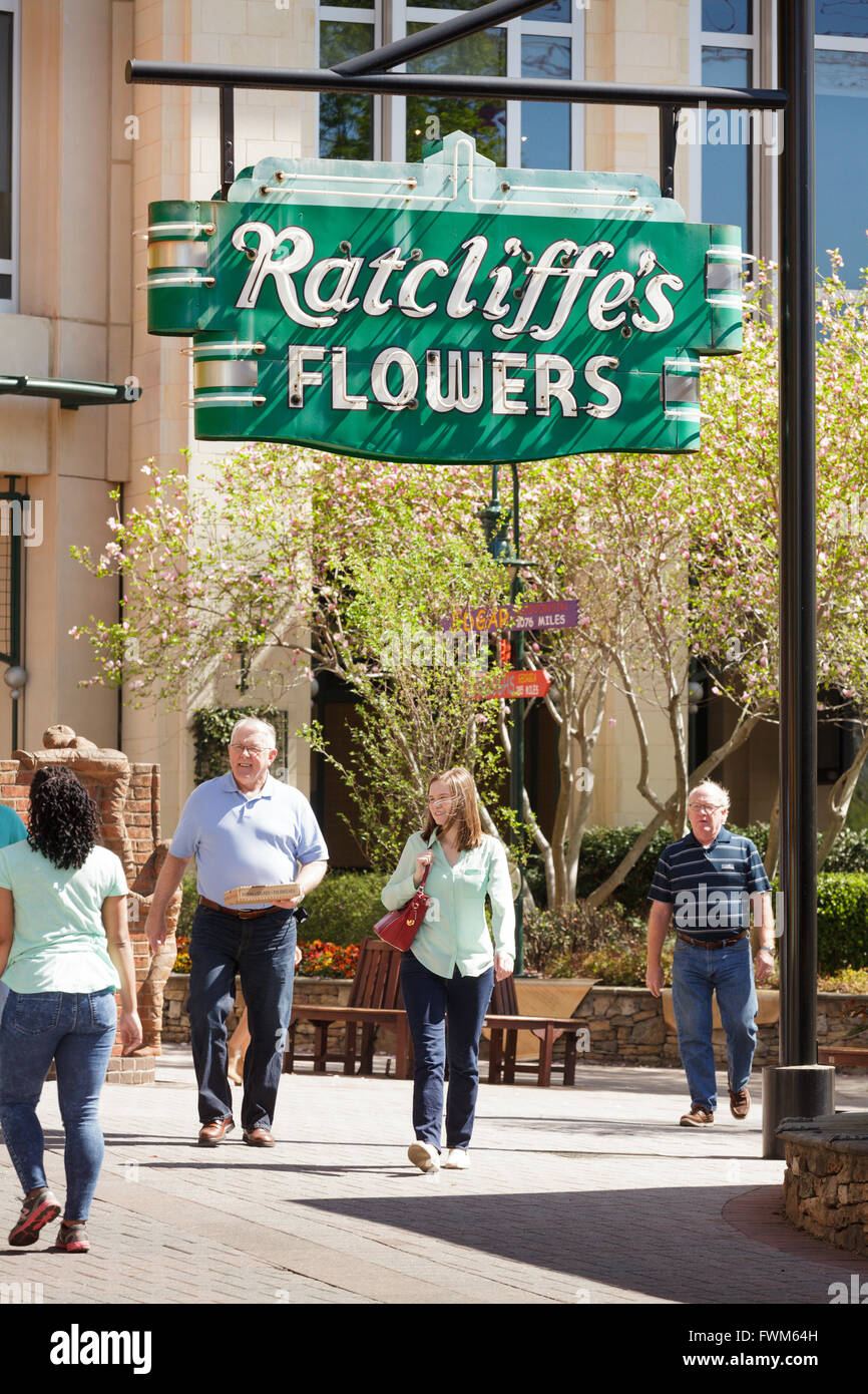 Ratcliffe fiori del segno, conservate su Tryon Street, Charlotte, North Carolina, STATI UNITI D'AMERICA Foto Stock