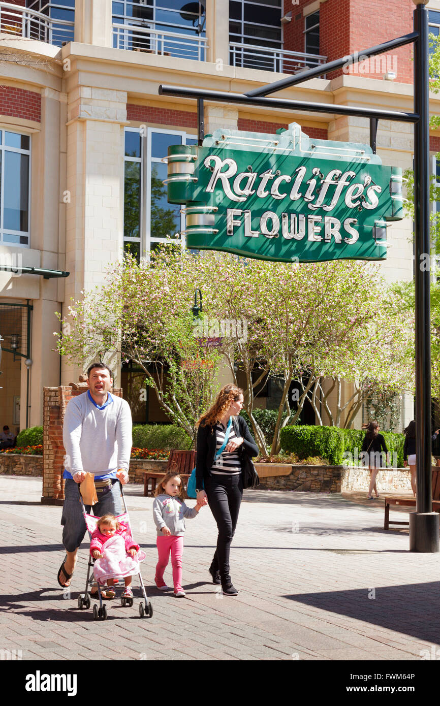 Ratcliffe fiori del segno, conservate su Tryon Street, Charlotte, North Carolina, STATI UNITI D'AMERICA Foto Stock