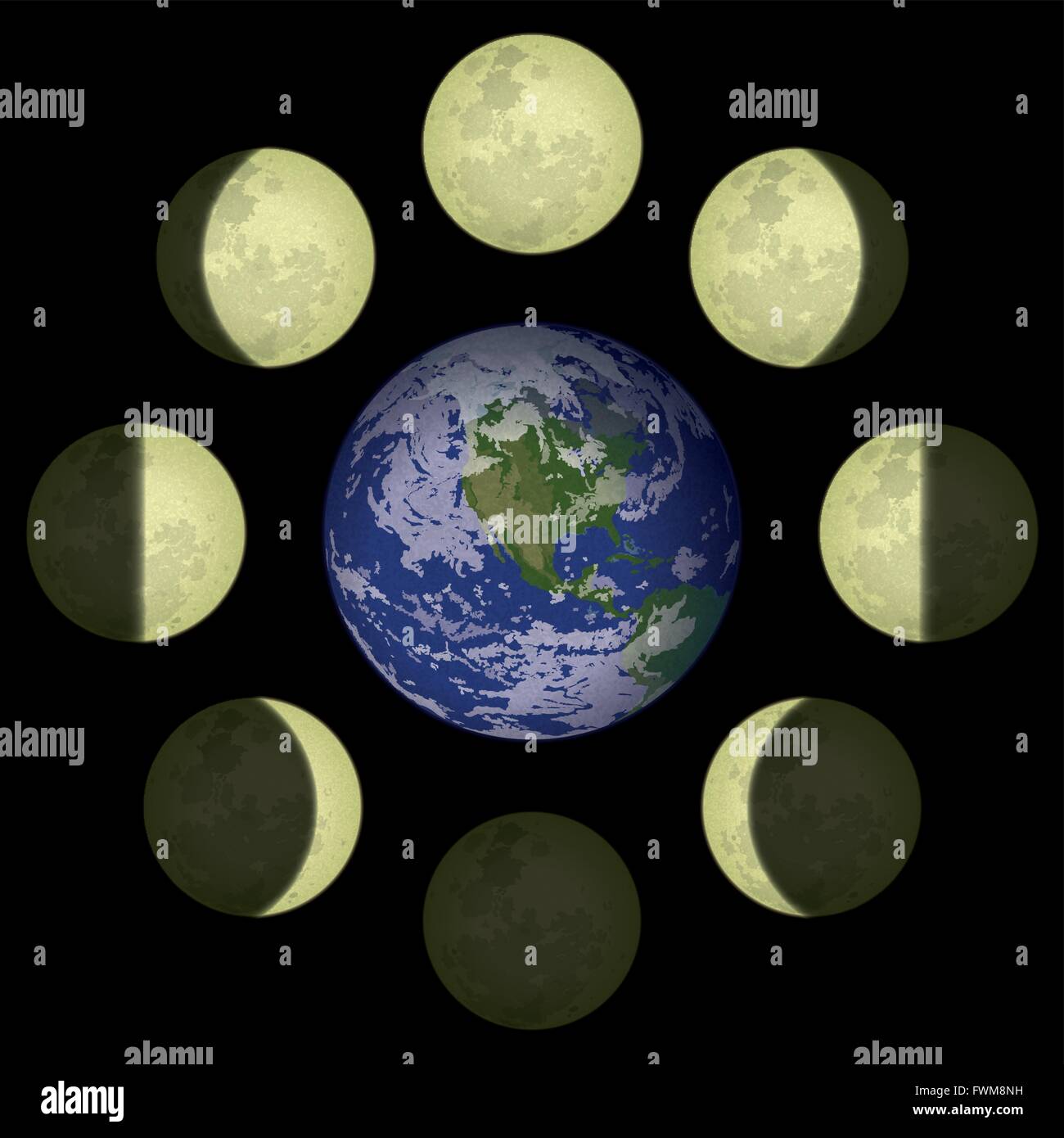 Fasi lunari e del pianeta terra Illustrazione Vettoriale