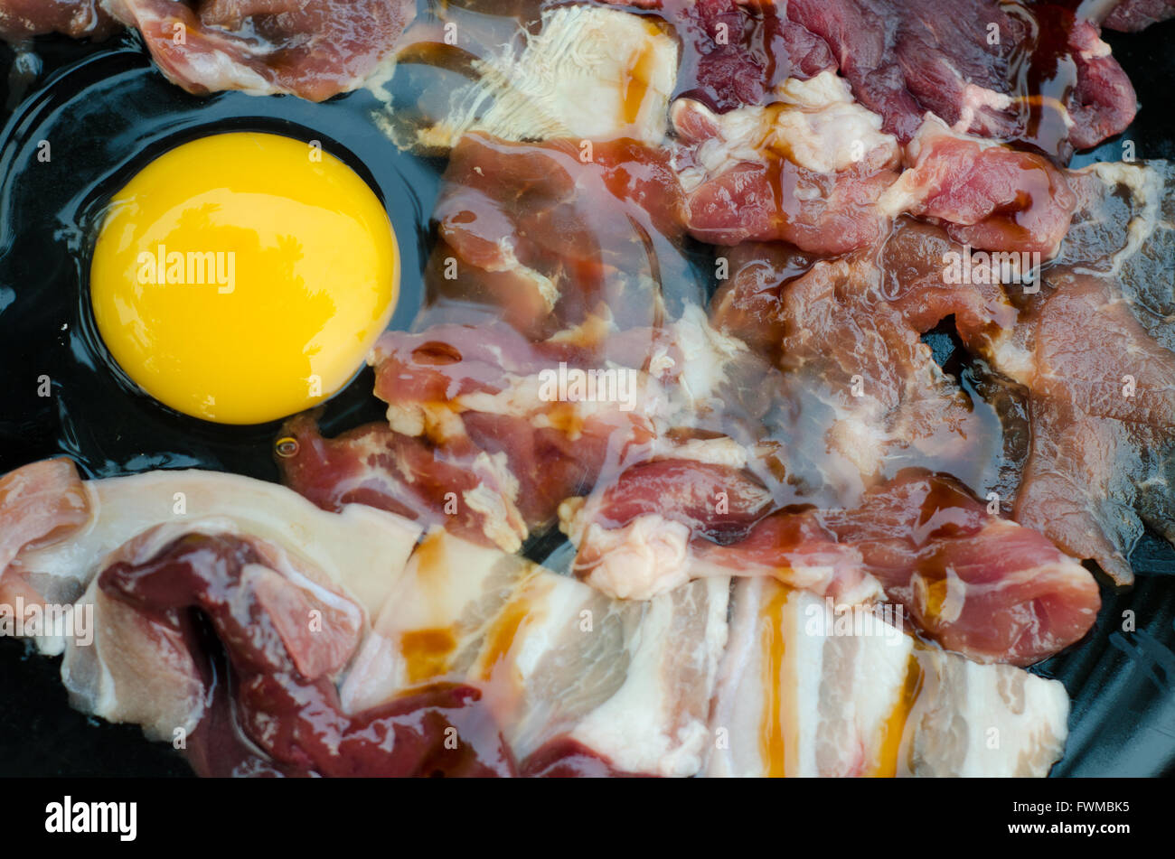 Affettare la carne di maiale e manzo , Barbecue Coreano Style Foto Stock
