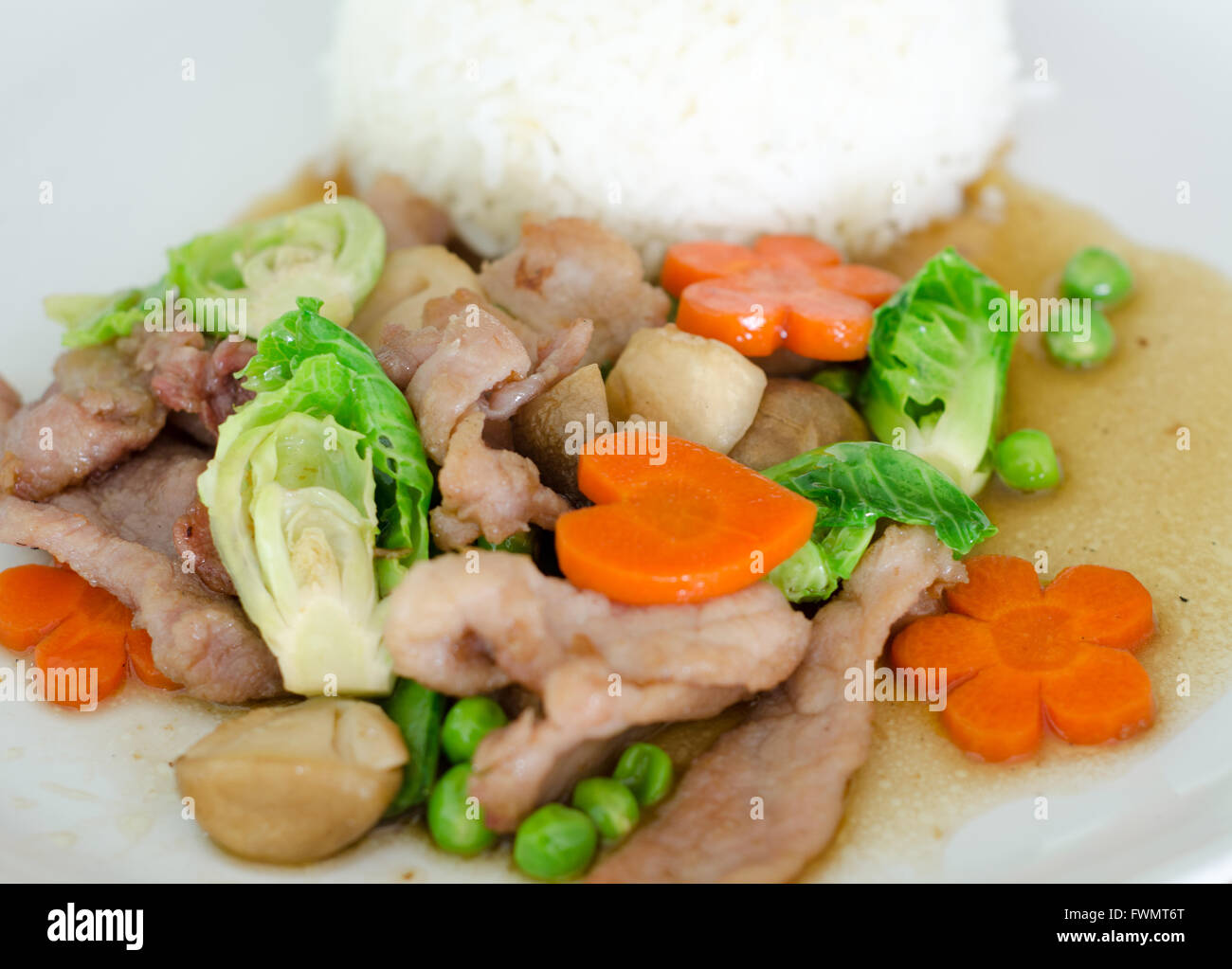 Stir-fritto misto di verdure con carne di maiale Foto Stock