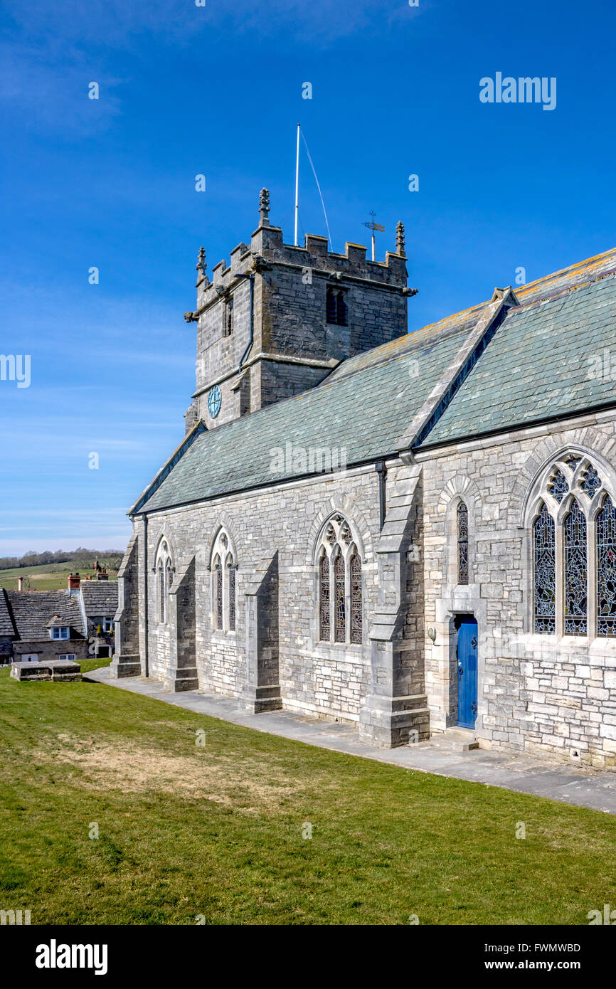 Inghilterra Dorset Corfe Castle bel vecchio villaggio di Dorset mostra St Edward Chiesa Adrian Baker Foto Stock