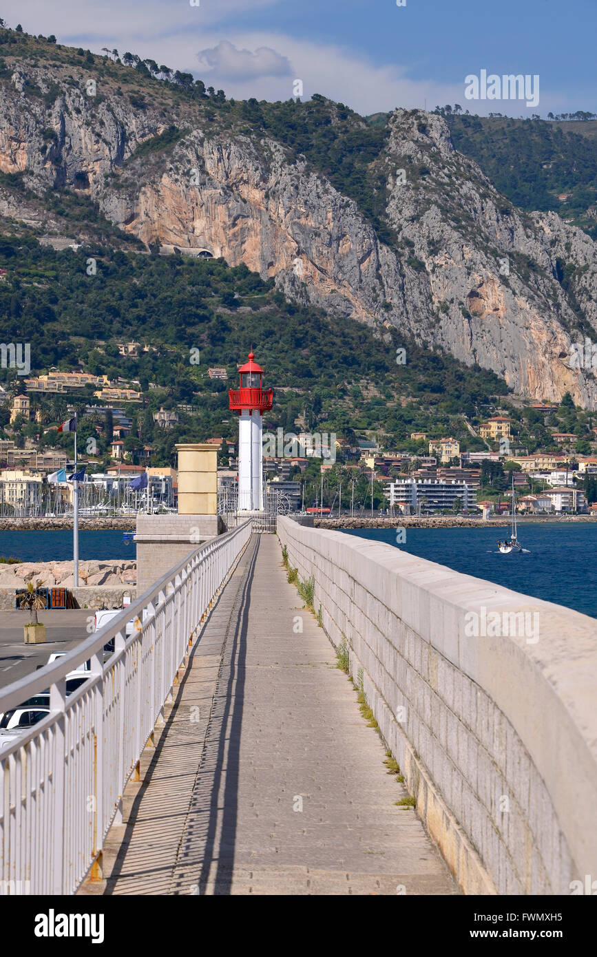 Faro di Menton in Francia Foto Stock