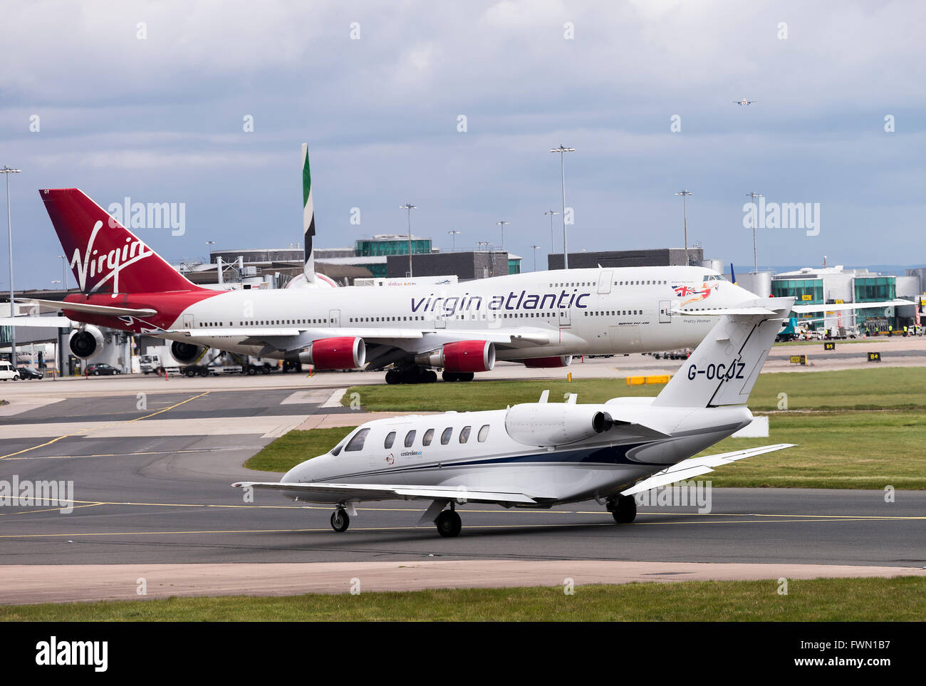 Jet Executive Cessna 525una citazione aeromobili all'Aeroporto Internazionale di Manchester Inghilterra England Regno Unito Regno Unito Foto Stock