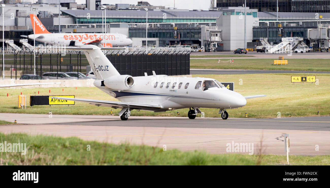 Jet Executive Cessna 525una citazione aeromobili all'Aeroporto Internazionale di Manchester Inghilterra England Regno Unito Regno Unito Foto Stock
