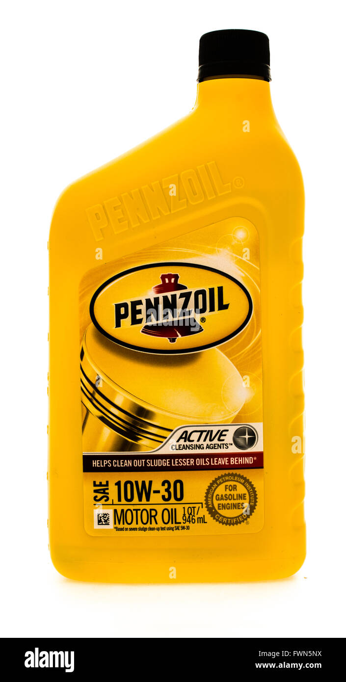 Winneconne, WI - 23 agosto 2015: un quarto della Pennzoil olio motore, Foto Stock