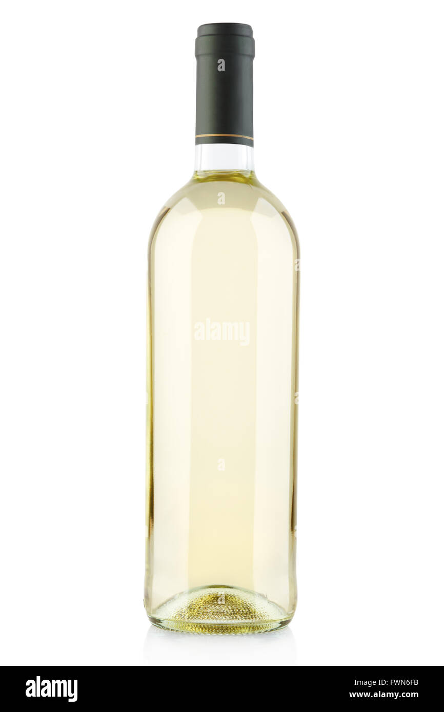 Vino bianco bottiglia su bianco, tracciato di ritaglio Foto Stock