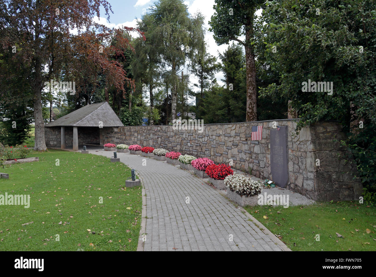 Il massacro di Malmedy memoriale, Baugnez, vicino a Malmedy, Belgio. Foto Stock
