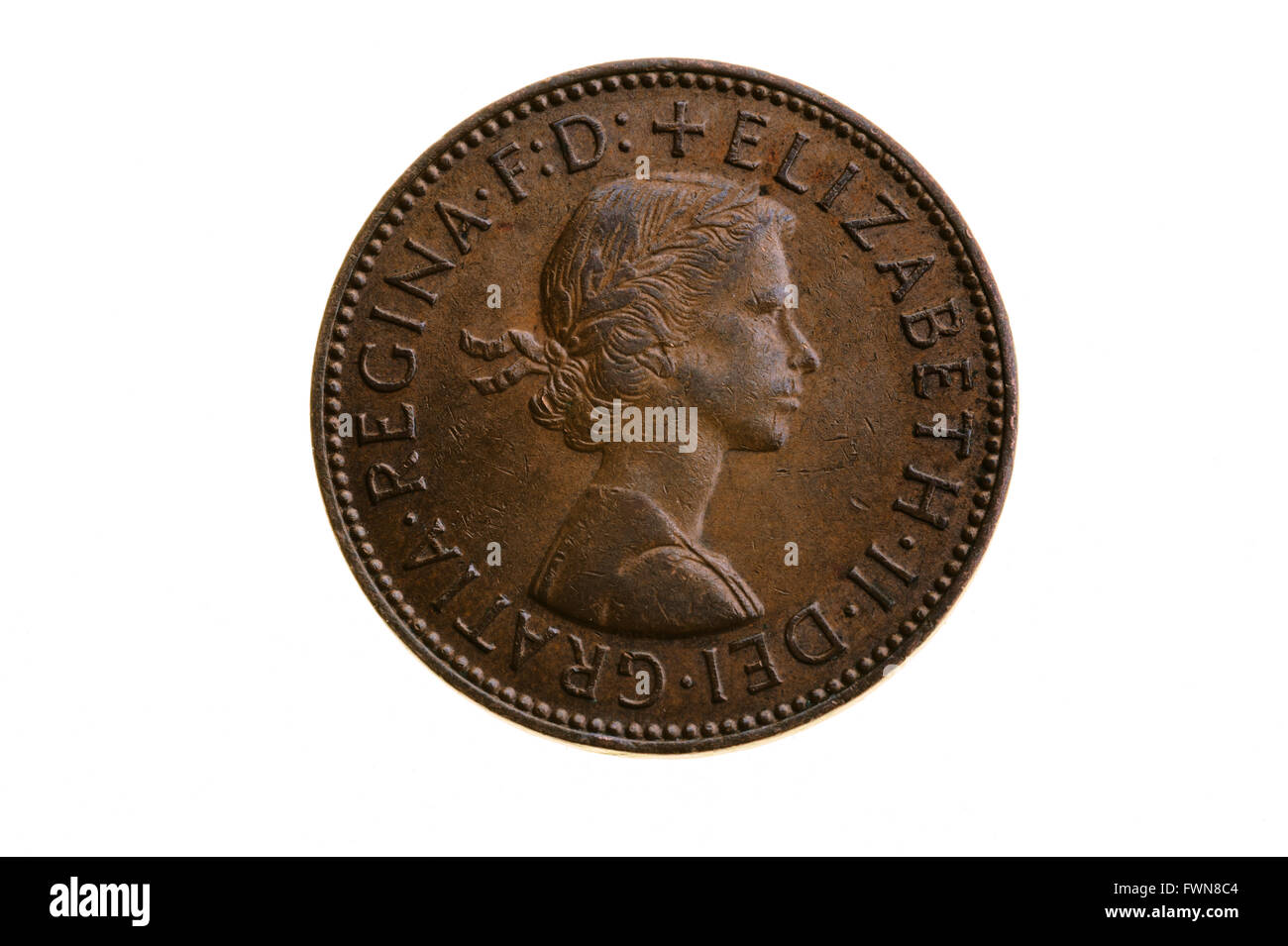 Vecchio mezzo penny, pre moneta decimale. Foto Stock