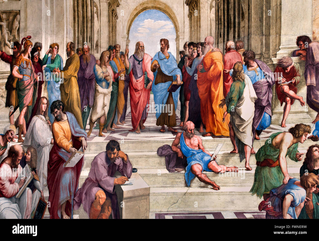 Plato sulla sinistra e Aristotele la Scuola di Atene ( Scuola di Atene ) 1509 - 1511 Stanze di Raffaello (tanze di Raffaello) Raffael Foto Stock