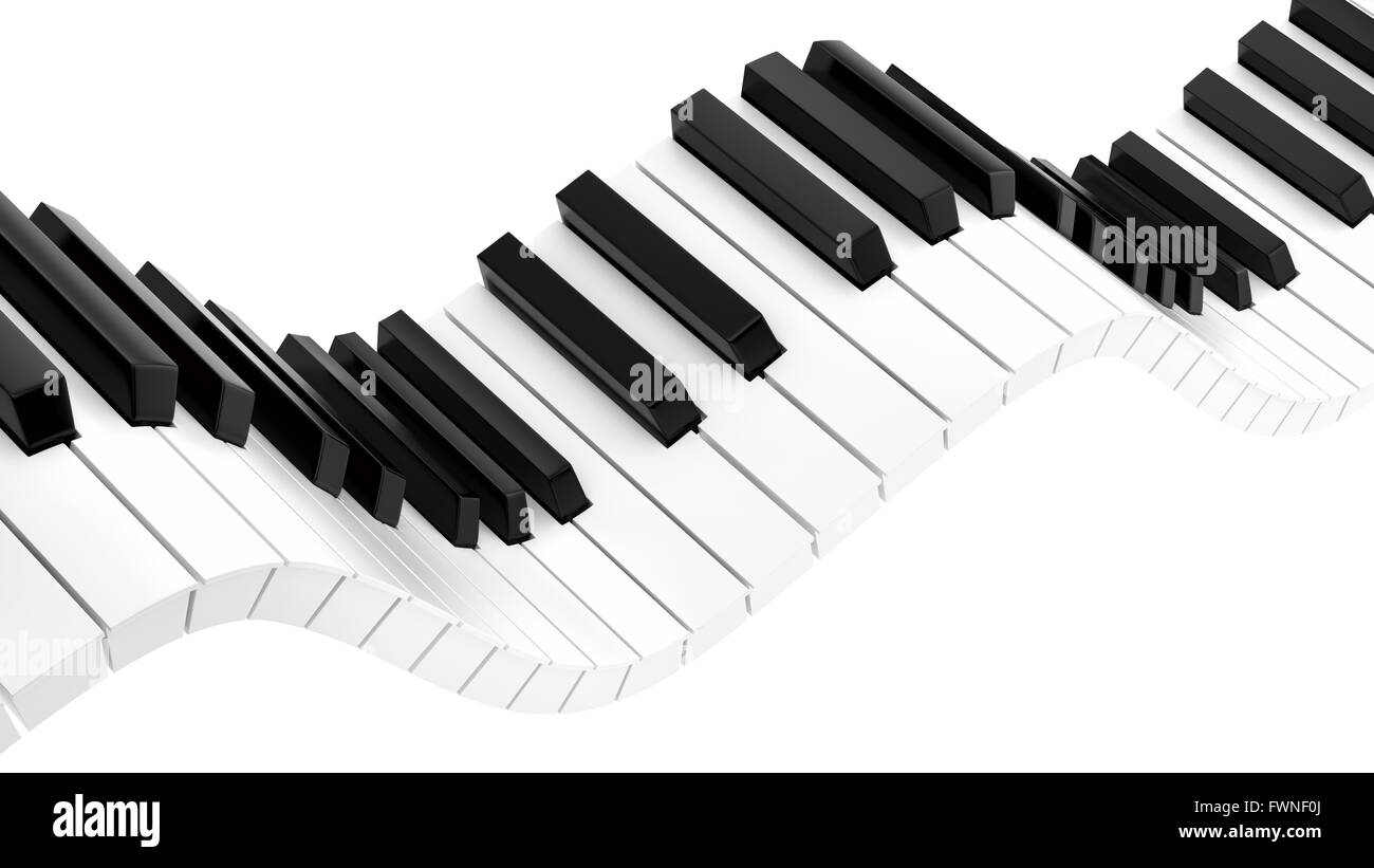 Eseguire il rendering di pianoforte ondulata tastiera , isolato su bianco Foto Stock