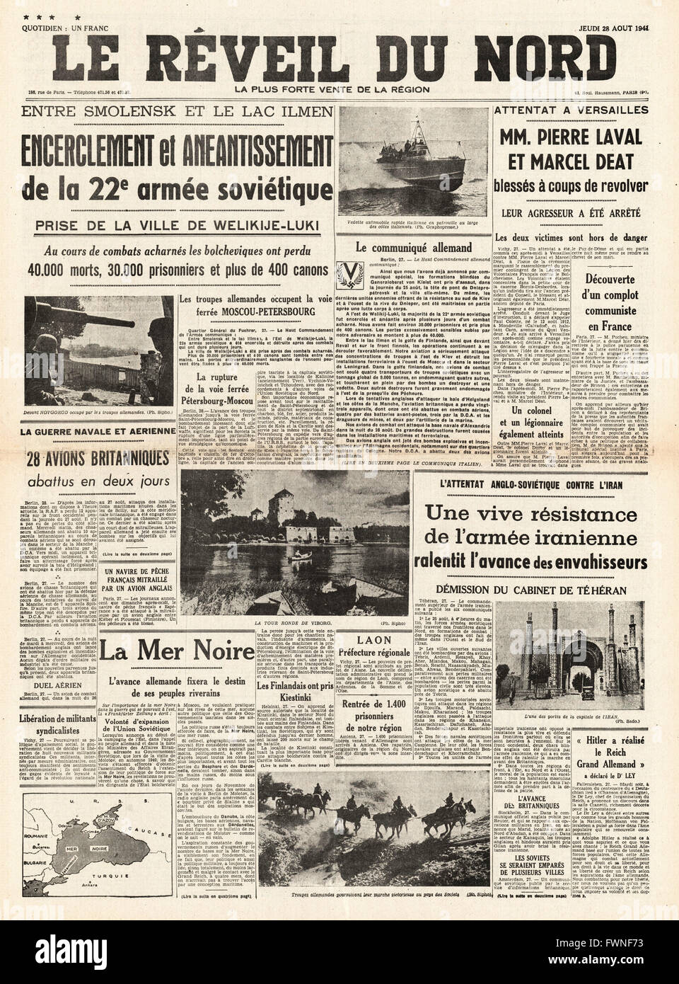 1941 pagina anteriore Le Revil Du Norde Pierre Laval girato a Versailles Foto Stock