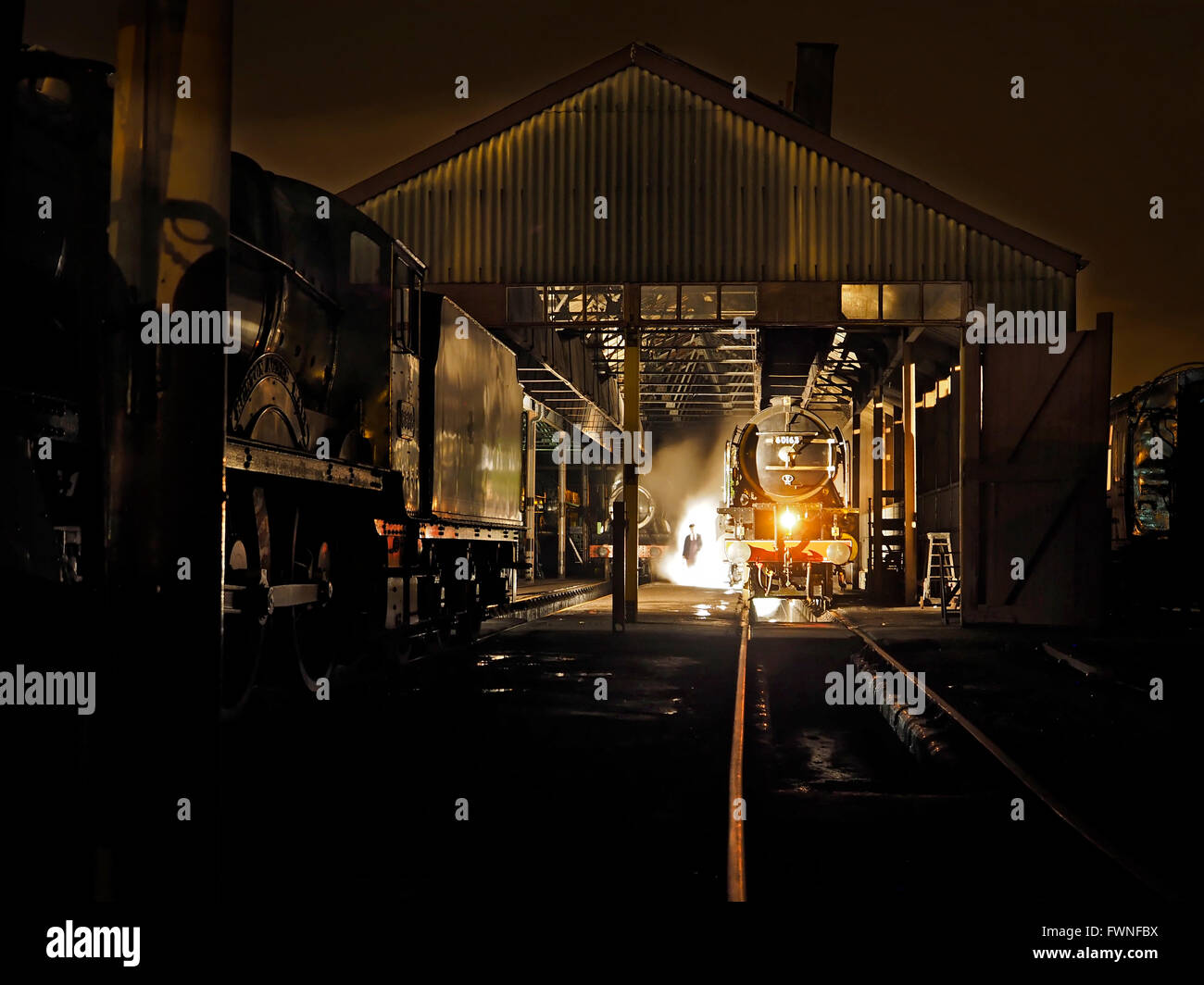 Didcot locomotiva a vapore riprese notturne 2016 dotato di peppe a1 class pacific 60163 'Tornado' a didcot ferrovie del patrimonio Foto Stock