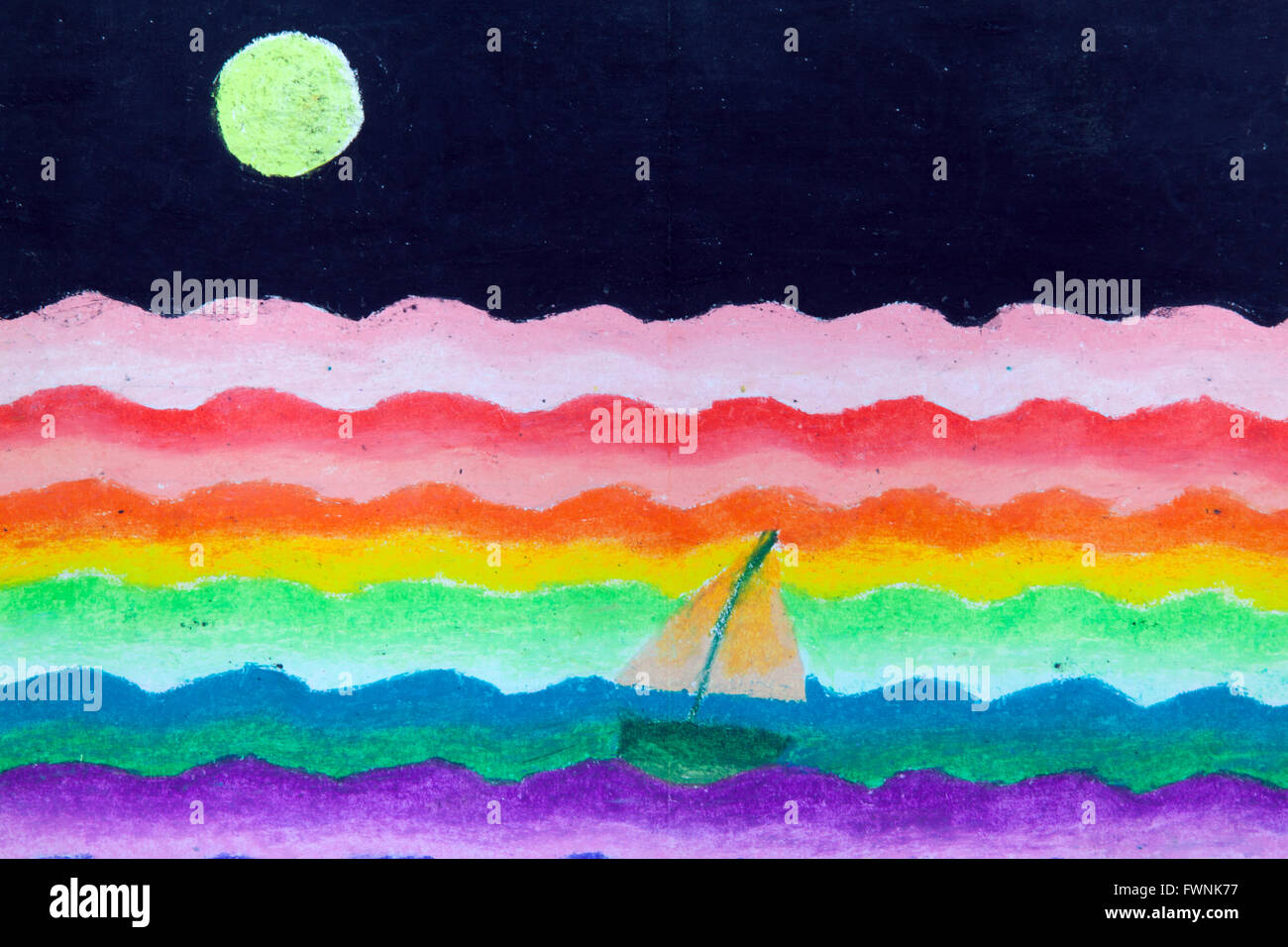 Vela In Mare E Luna Disegno A Mano Libera Da Colori Pastello
