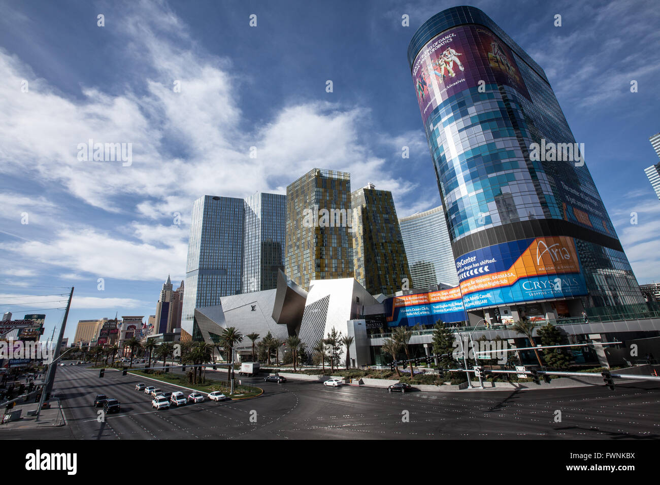 CityCenter sviluppo commerciale e Harmon Hotel torre sul Las Vegas Strip, 23 febbraio 2012 in paradiso, Nevada. Harmon Hotel è stata smantellata nel 2014 a causa di difetti di costruzione. Foto Stock