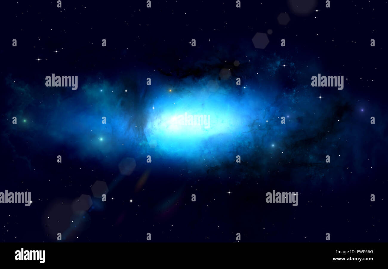 Immaginario spazio profondo blu stelle nebulosa e luci Foto Stock