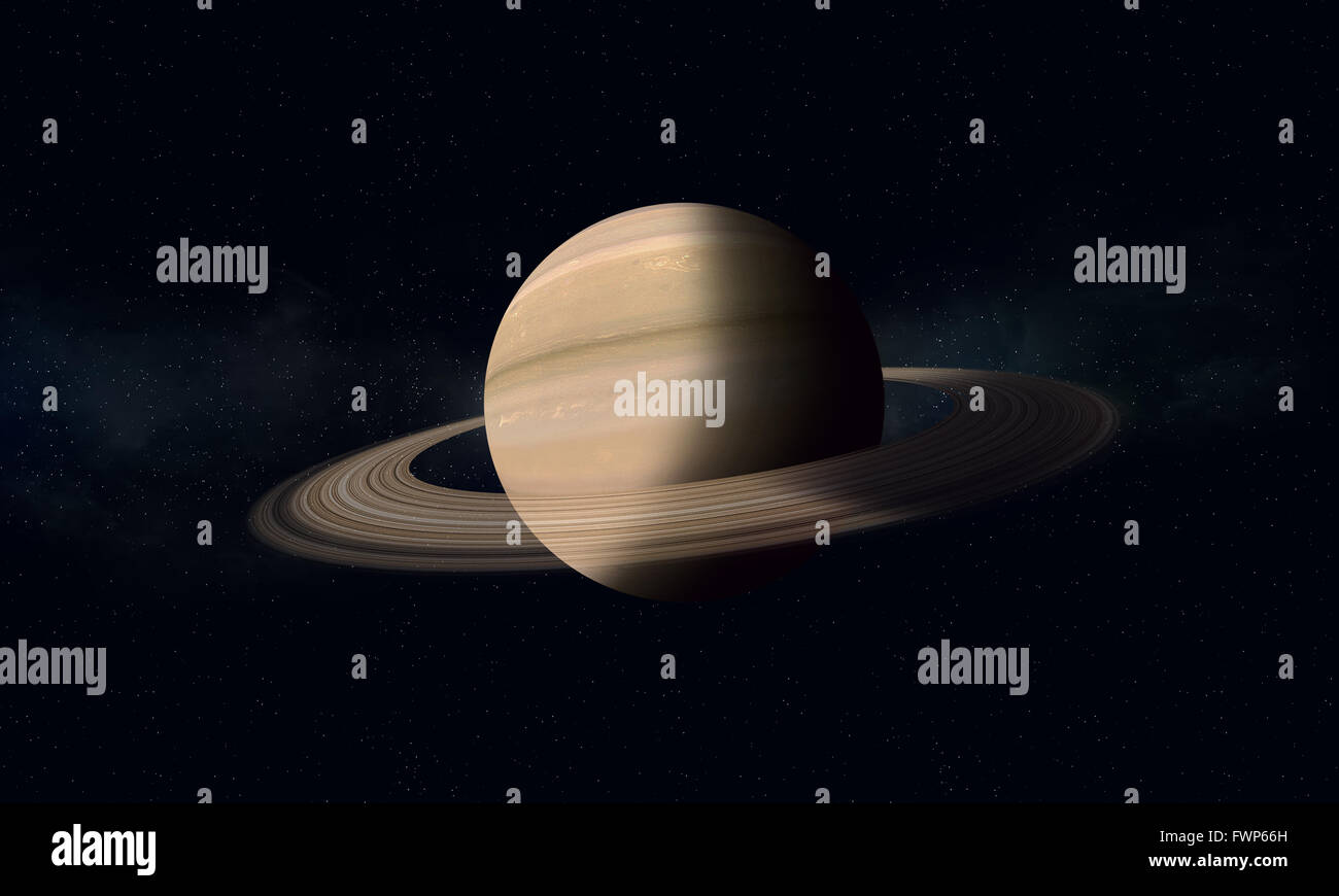 Spazio immaginario illustrazione di un gigante gassoso Saturno Foto Stock