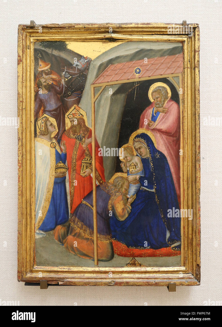 Pietro Lorenzetti (1280-1348). Pittore italiano. Gotico. Adorazione dei Magi. Natività. 1335-1340. Il museo del Louvre. Parigi. Francia Foto Stock