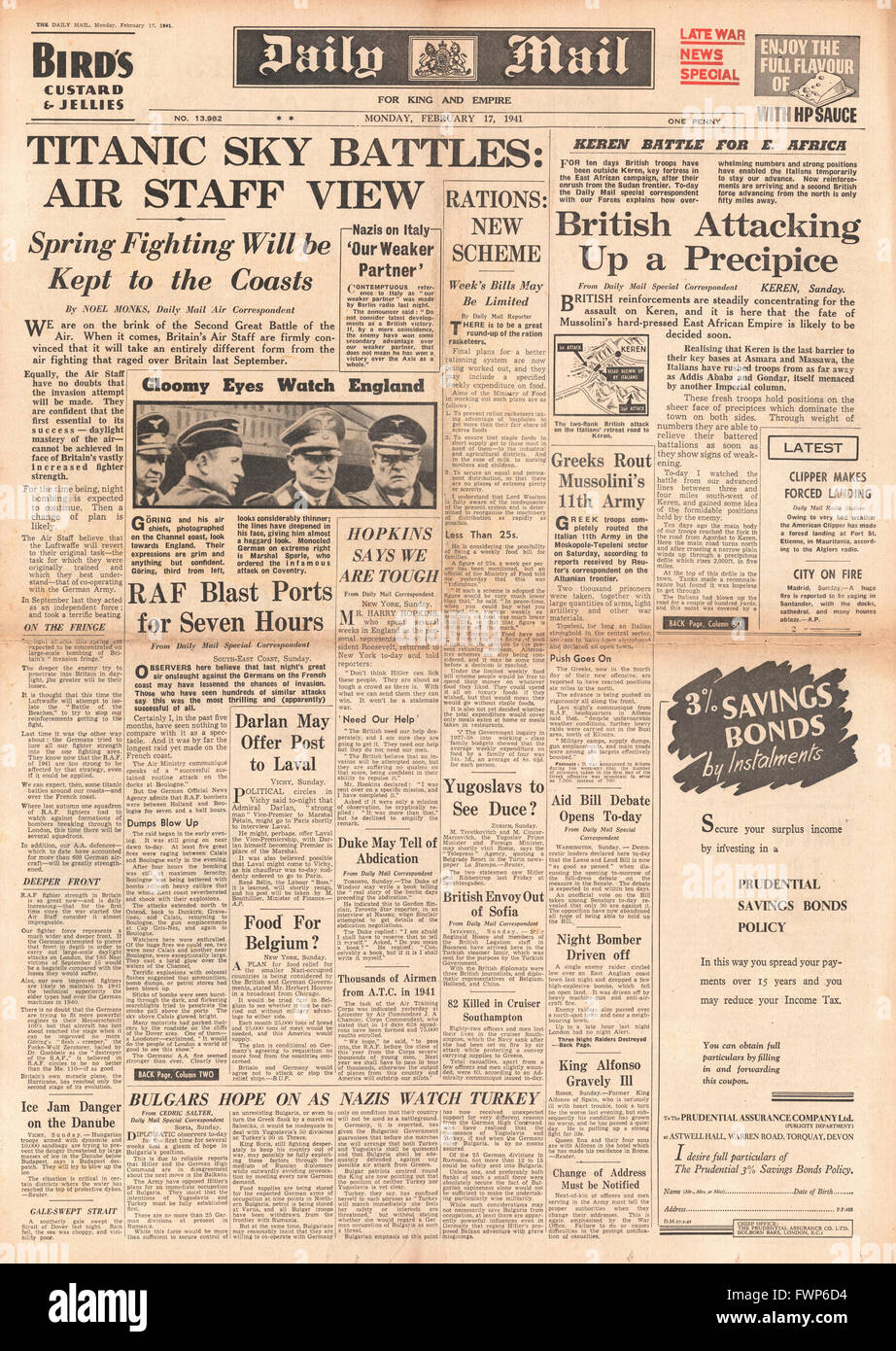 1941 front page Daily Mail personale aereo predire rinnovato battaglie aeree in Gran Bretagna Foto Stock