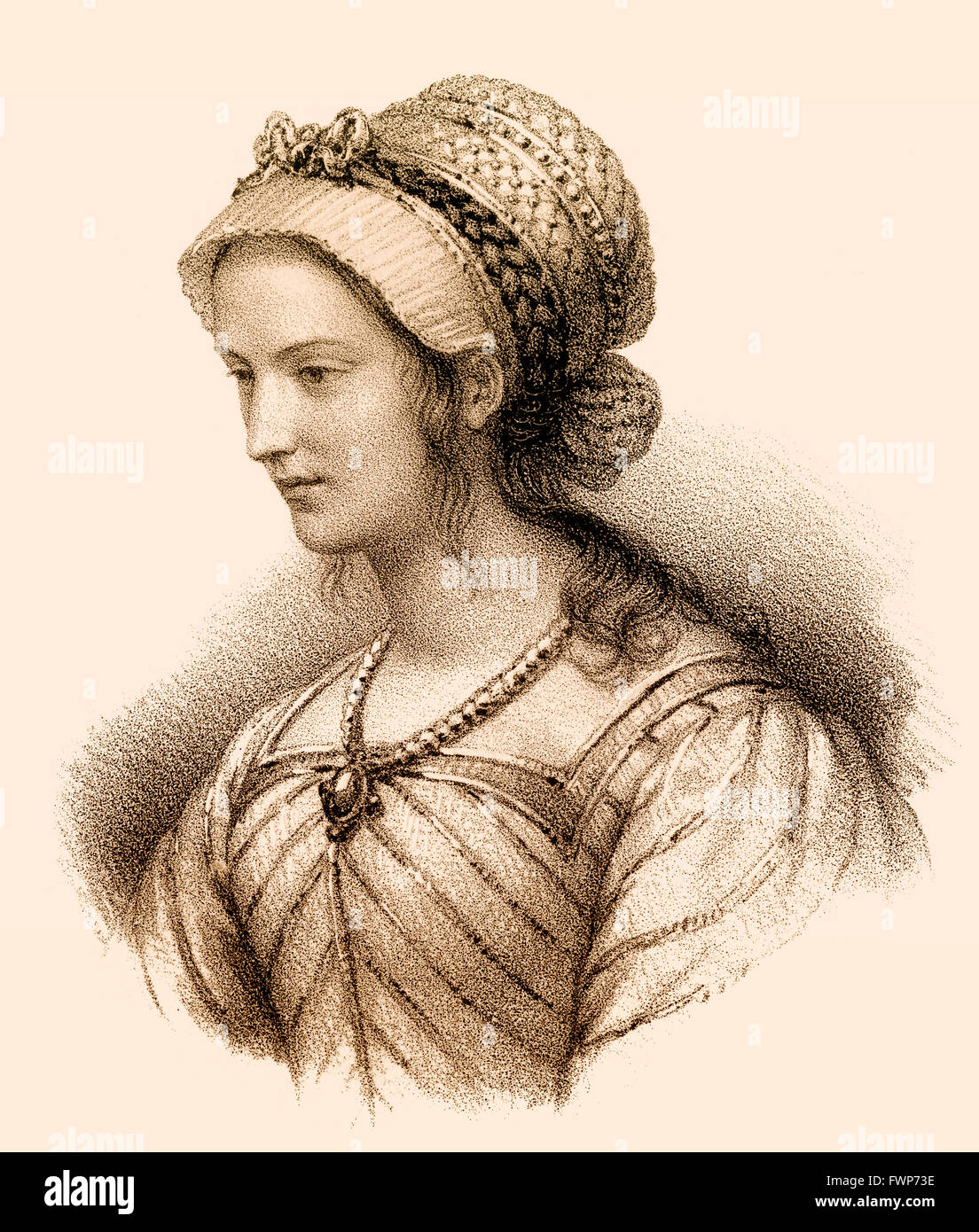 Eudoxine, moglie di Childebert III, chiamato appena, 670 o 683-711, Merovingi re dei Franchi Foto Stock