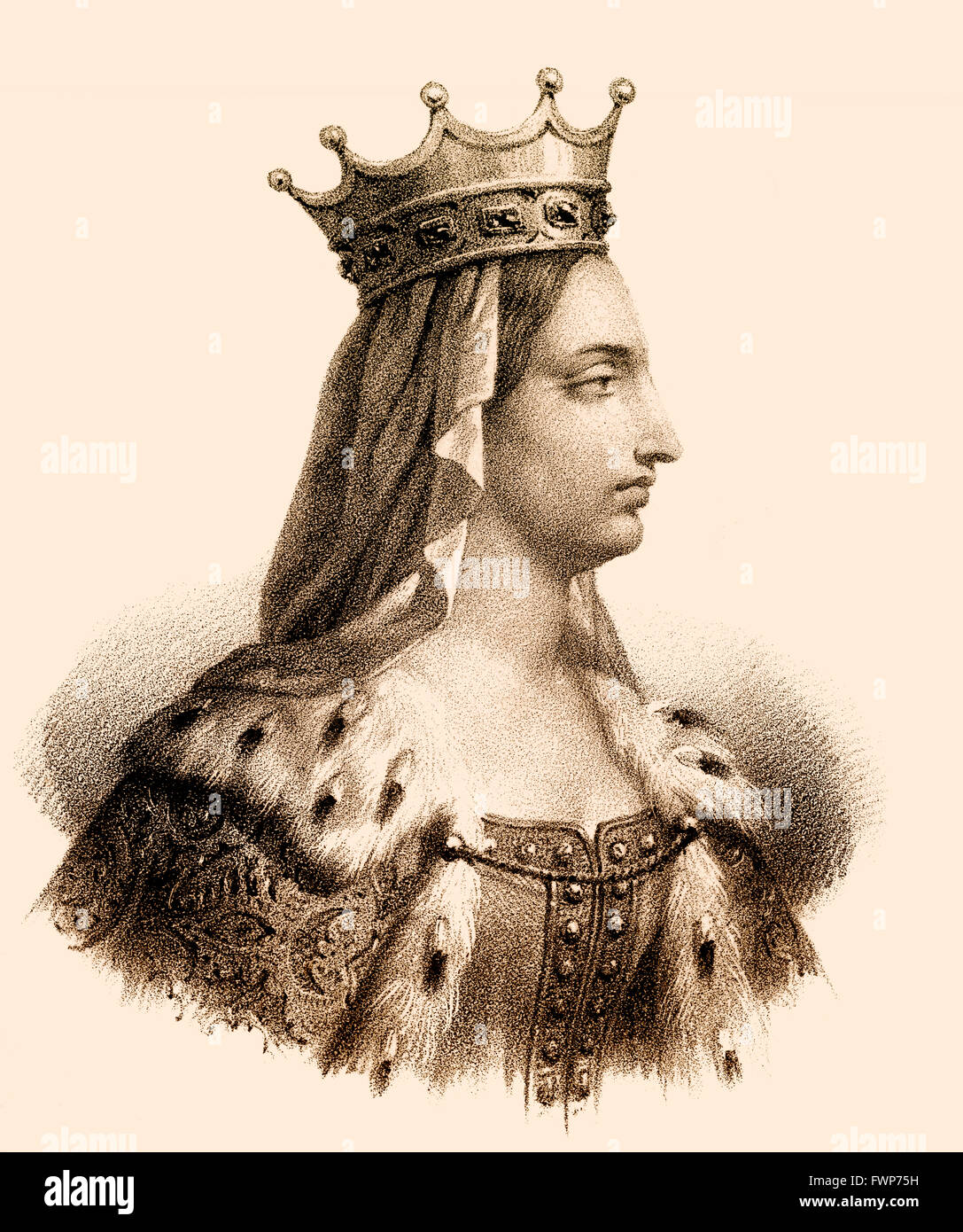 Bertrada di Laon, Bertrade de Laon, Bertrada il giovane, Berthe de Laon, Berthruda, Berta, o Bertha Broadfoot, 720-783, una Fran Foto Stock