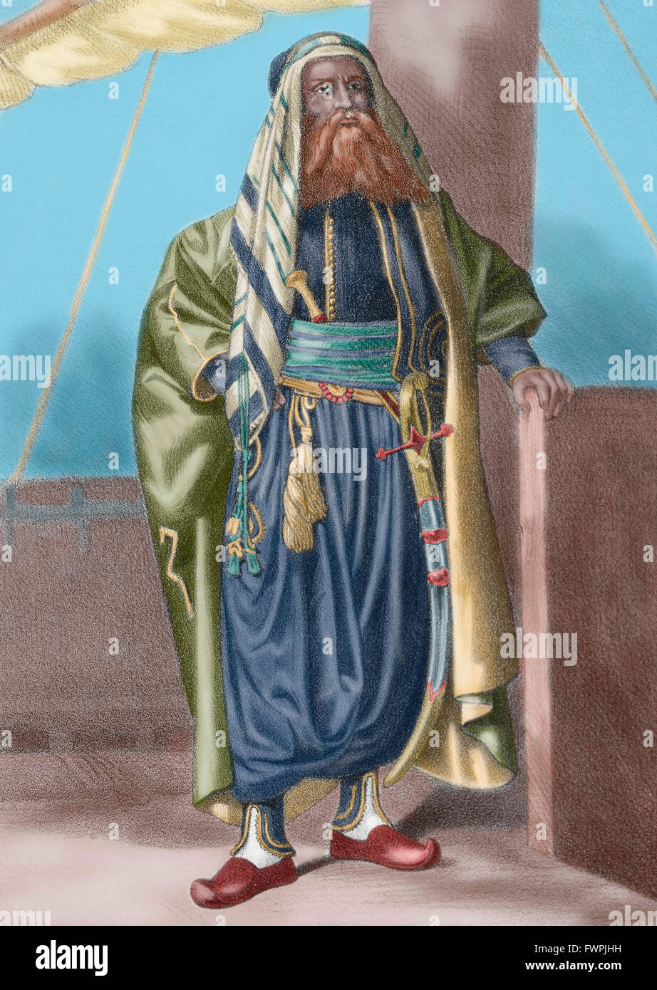 Hayreddin Barbarossa (1478-1546). Ottoman Fleet Admiral. Ritratto. Incisione. Xix secolo. Colorati. Foto Stock
