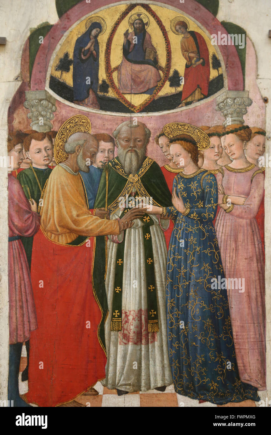 Giovanni Francesco da Rimini (1420-1470). L'Italiano Inizio pittore rinascimentale. La vita della Vergine, 1445. Matrimonio della Vergine. Foto Stock