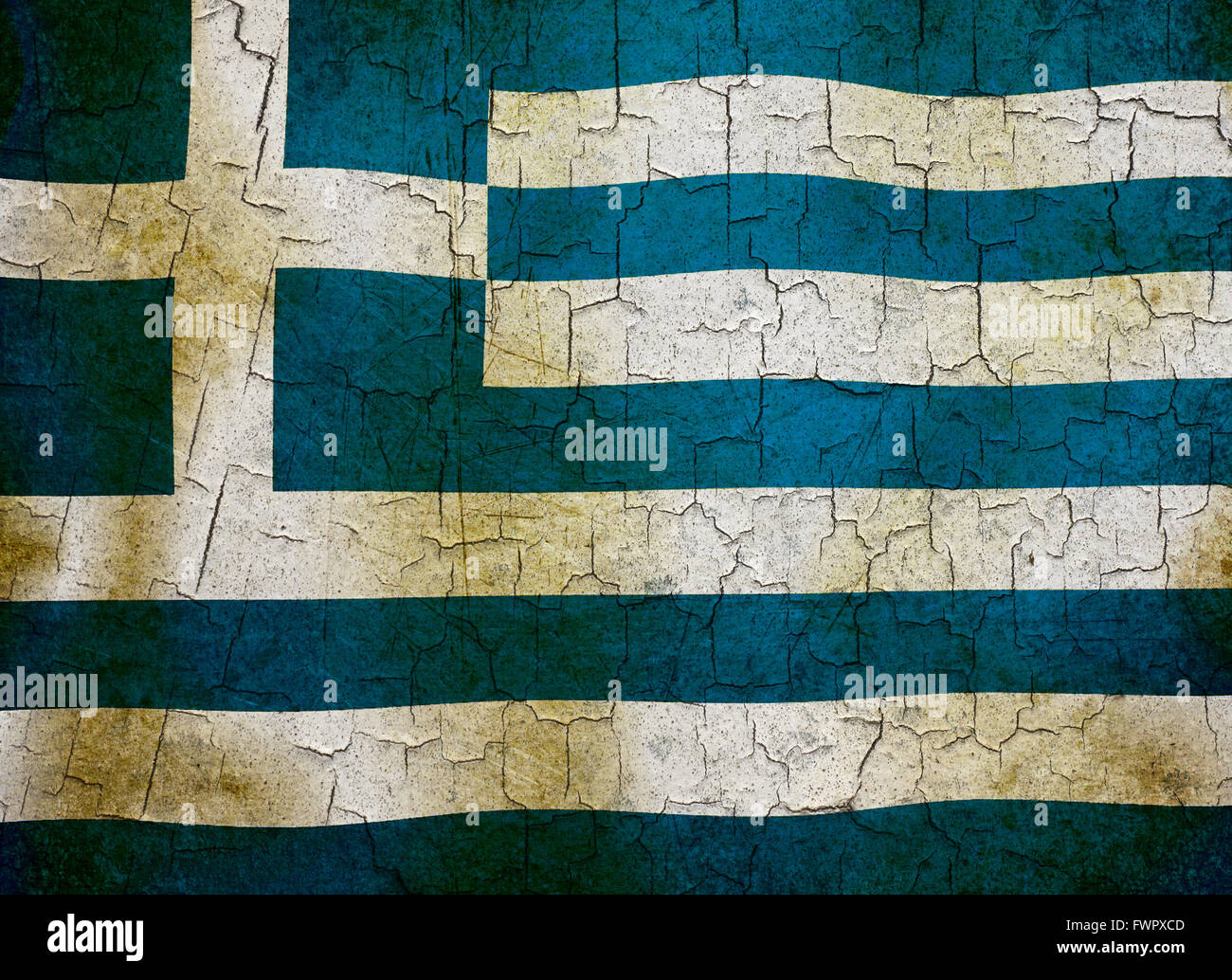 Bandiera della Grecia su un vecchio muro rotto Foto Stock