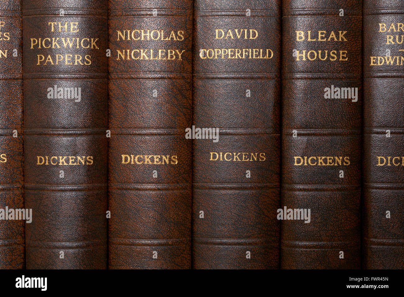 Charles Dickens rilegati in pelle prenota spine Foto Stock