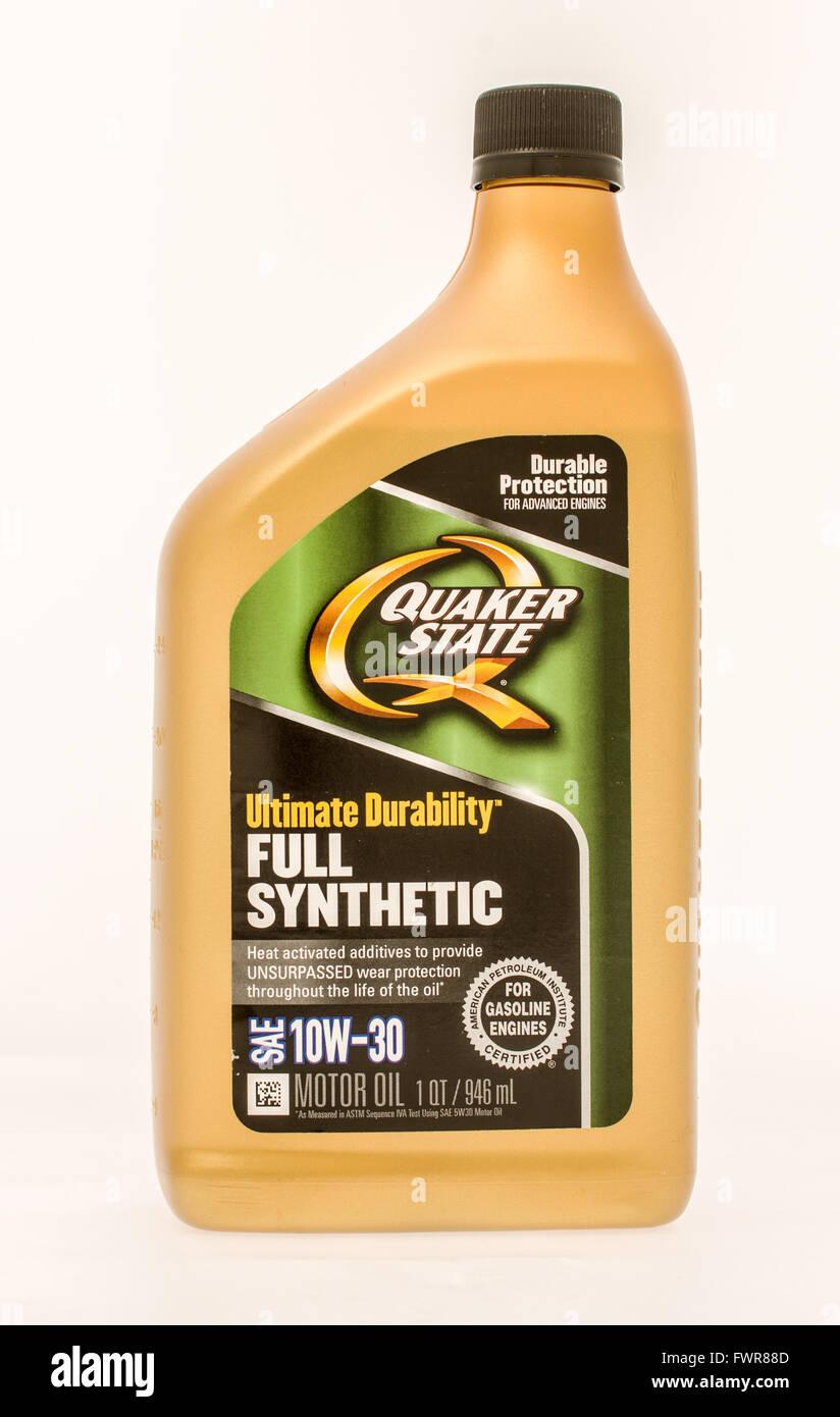 Winneconne, WI - 8 Settembre 2015: un litro di Quaker State sintetico olio motore. Foto Stock