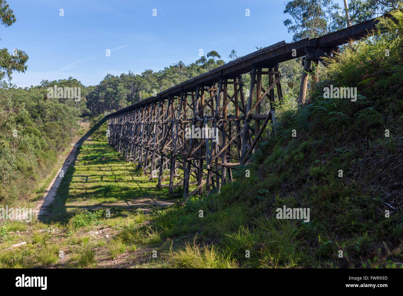 La Stony Creek Vintage Ponte a traliccio. Il vecchio ponte ferroviario, Victoria, Australia Foto Stock