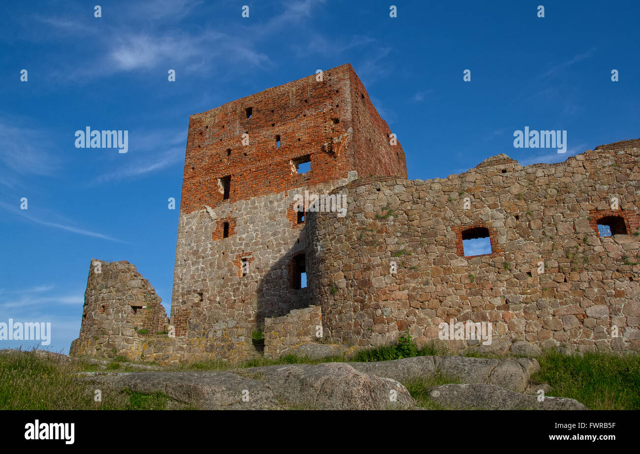 Chiudere fino alle rovine del castello di Hammershus a Borholm, Danimarca Foto Stock