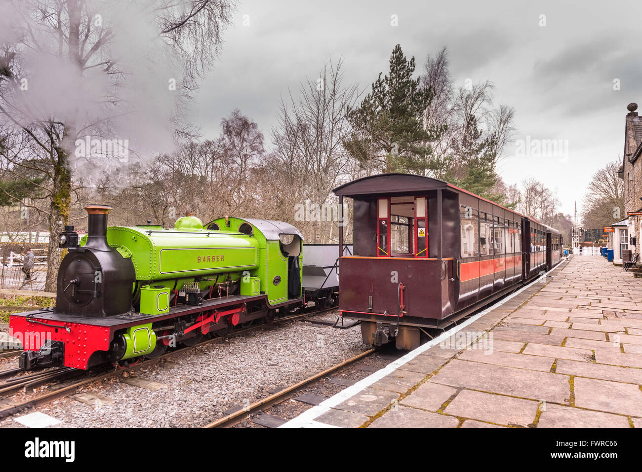 South Tynedale Railway in esecuzione tra Alston in Cumbria e Kirkhaugh in Northumberland. 0-6-2 serbatoio a sella barbiere Foto Stock