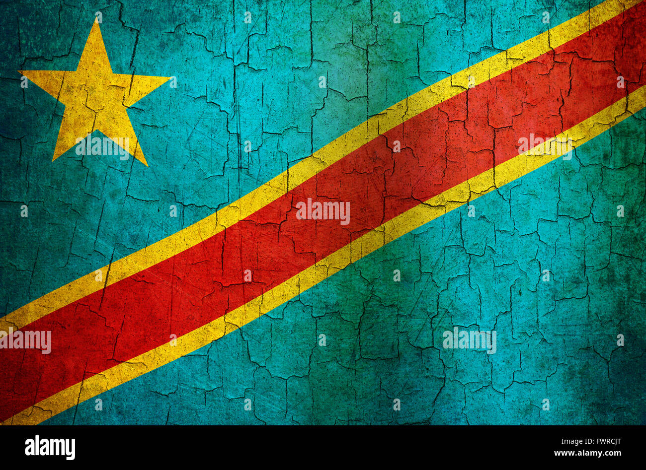 Repubblica democratica del Congo bandiera su un vecchio muro rotto Foto Stock