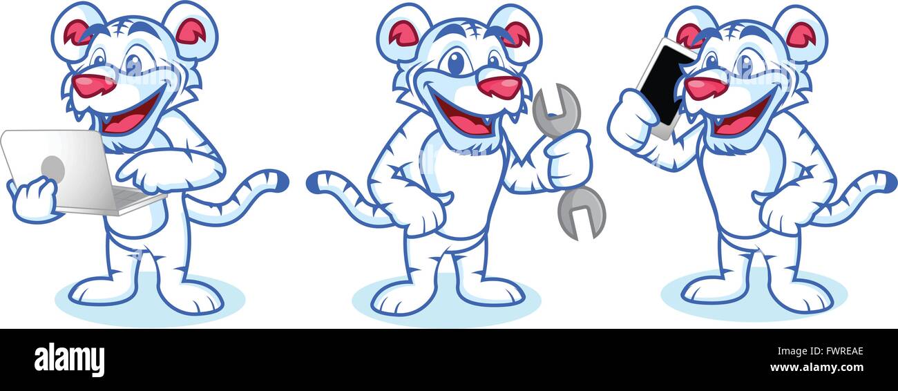 White Tiger Mascot con telefono Illustrazione Vettoriale