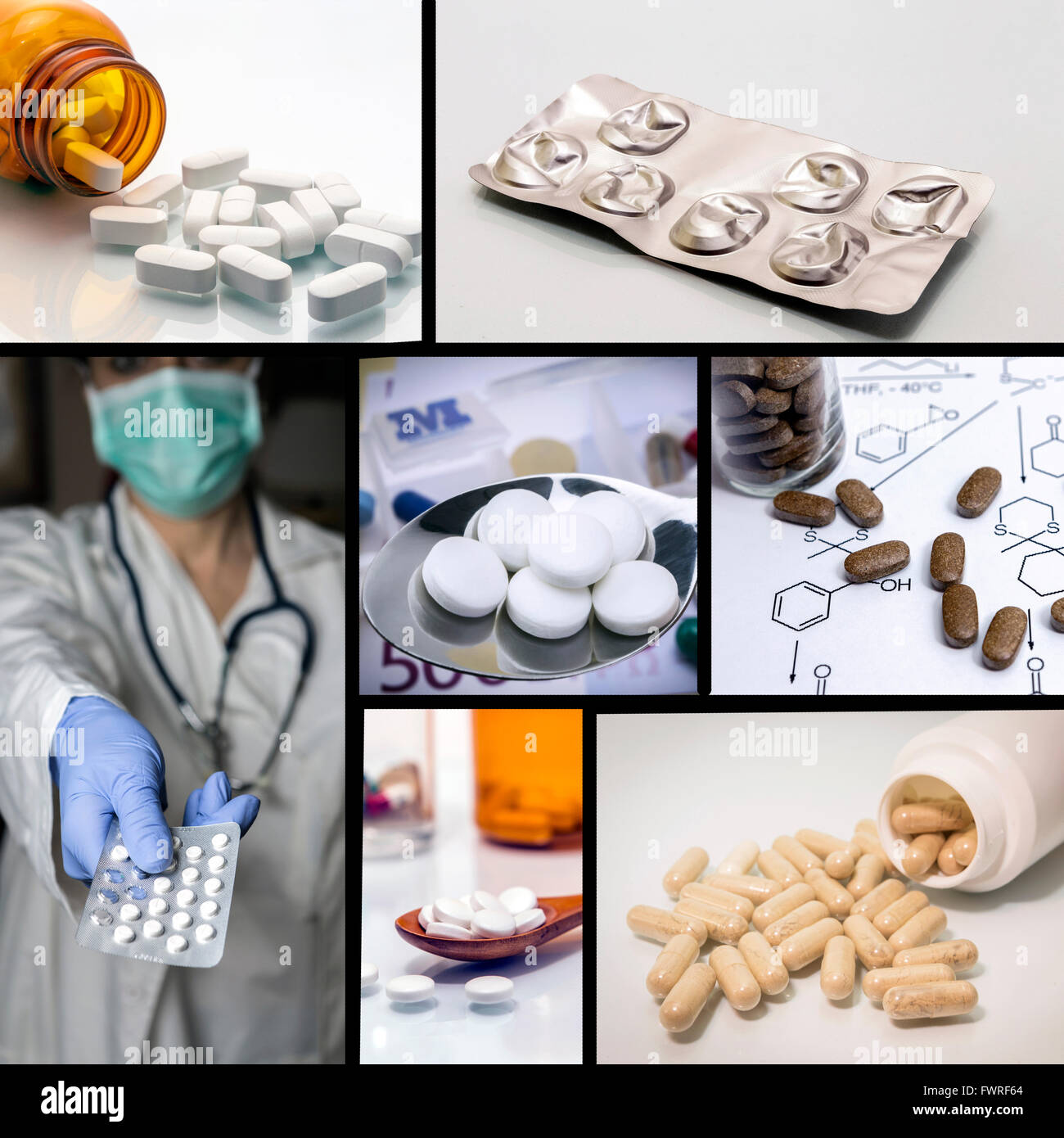 Pills collage. Medicina e Salute Foto Stock