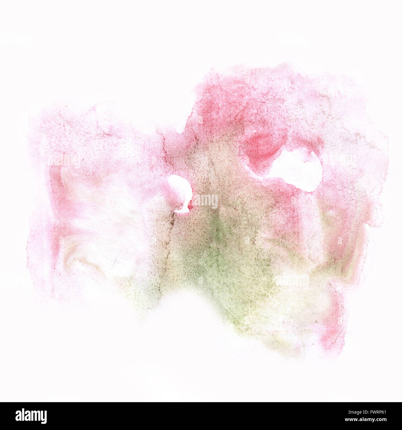 Spruzzi di colore viola della corsa rosa astratto verde macchia ad Acquerello Acquerello macro chiazze isolate di texture di sfondo bianco Foto Stock