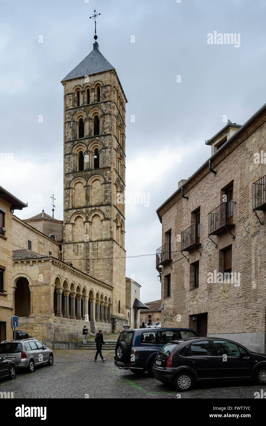 Campanile della chiesa di San Andreas, Segovia, Castilla y León, Spagna, Foto Stock