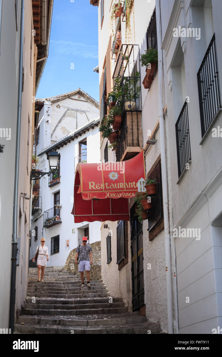 Cuesta Marañas street in Albacin distretto della città di Granada, Spagna Foto Stock