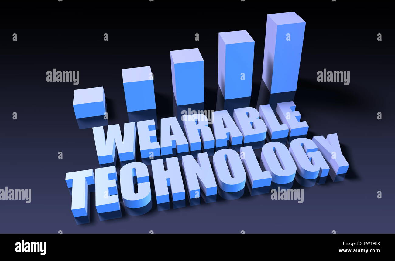 La tecnologia indossabile grafico grafico in 3D su Blu e nero Foto Stock