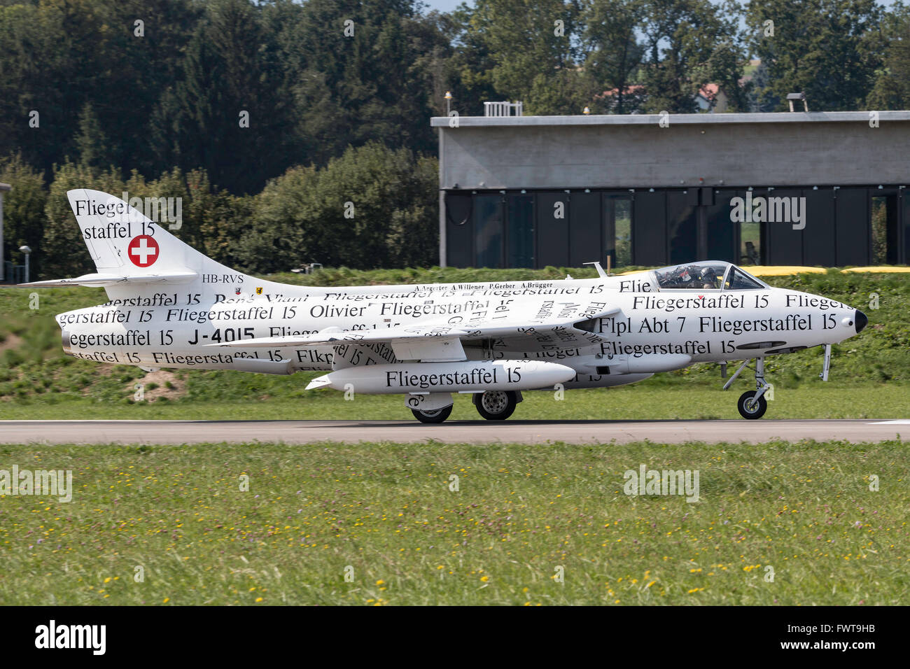 Ex Swiss Air Force Hawker Hunter F.58 fighter aircraft HB-RVS. Il papiro Hawker Hunter Foto Stock