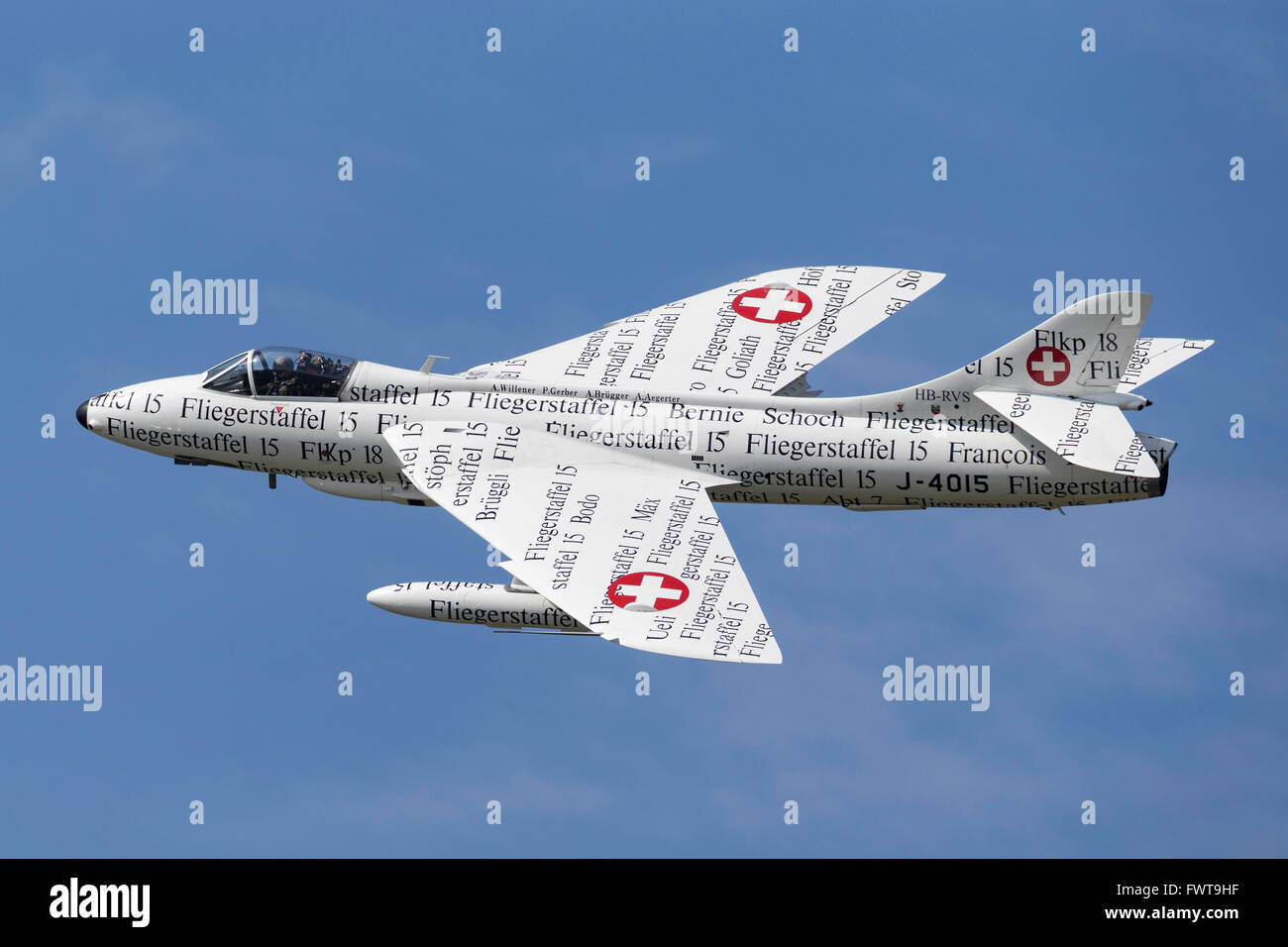 Ex Swiss Air Force Hawker Hunter F.58 fighter aircraft HB-RVS. Il papiro Hawker Hunter Foto Stock