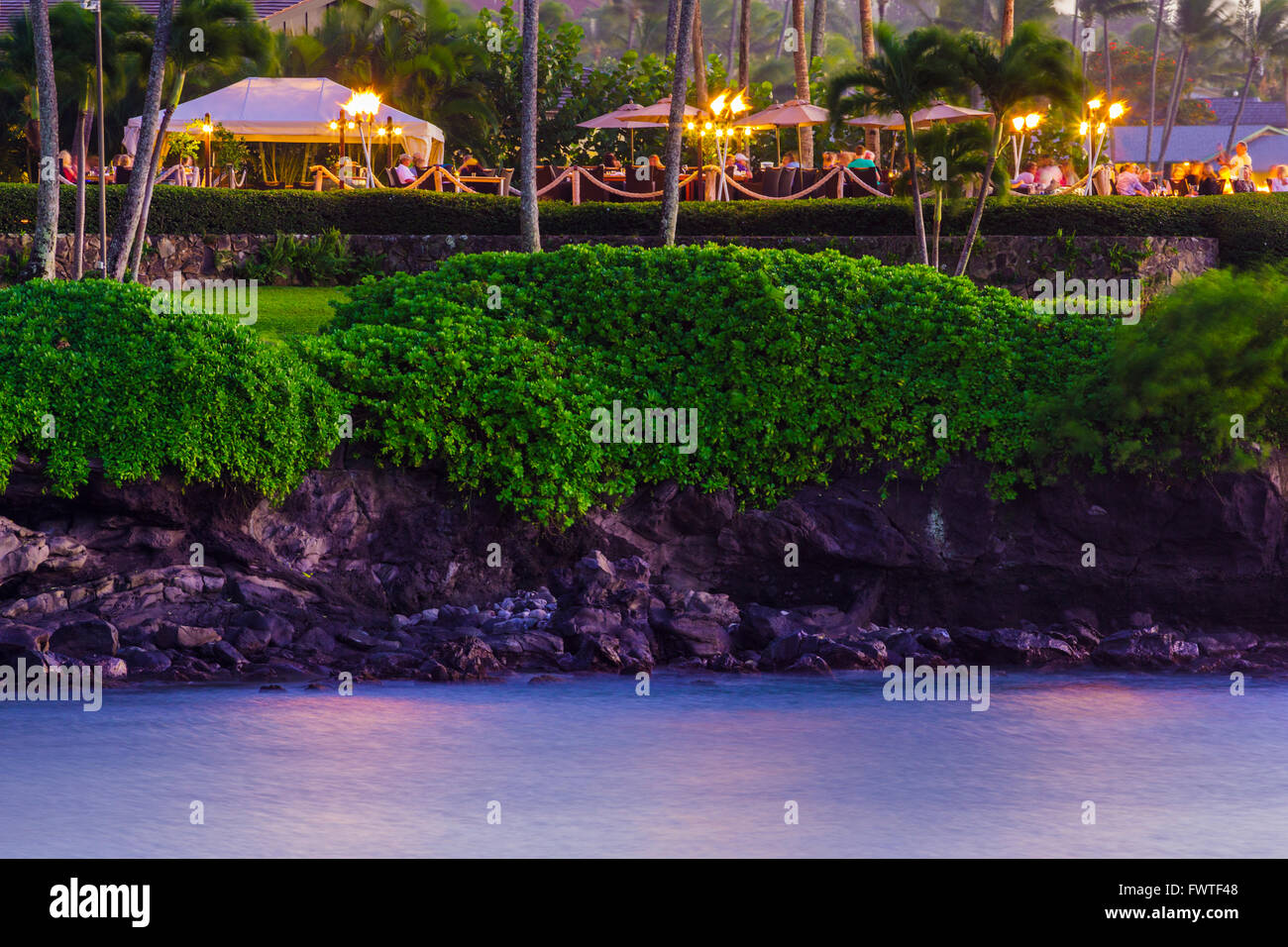 Maui, Hawaii Merriman's ristorante patio esterno e posti a sedere Foto Stock