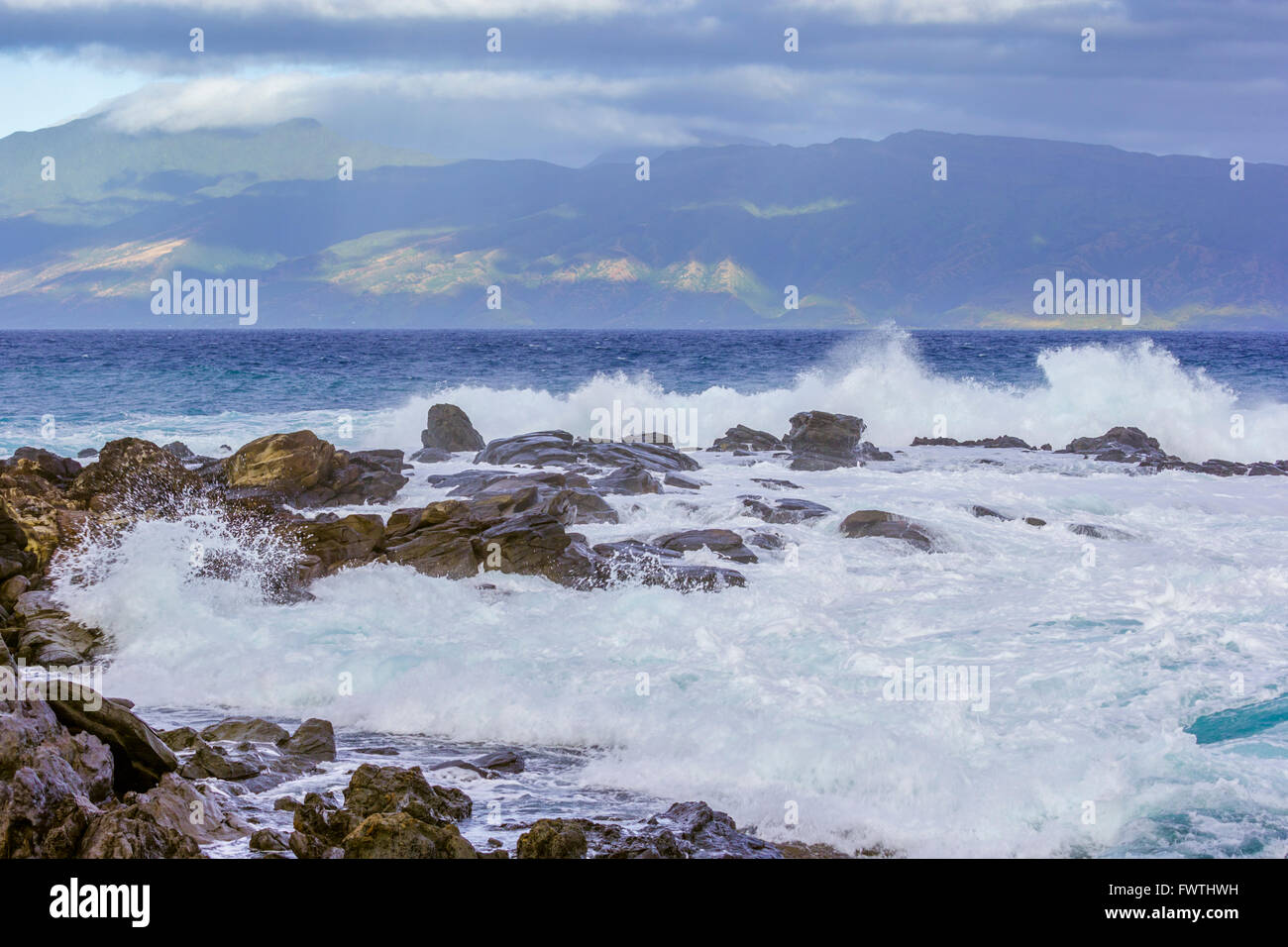 Vista di Molokai da area di Kapalua di Maui Foto Stock
